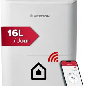 Déshumidificateur portable Ariston Deos 16S NET 16 L par jour - Réservoir 3 L - WiFi, fonction buanderie et contrôle d'humidité - Pour surfaces jusqu'à 44 m2