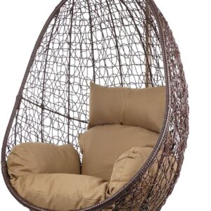 Fauteuil suspendu Kideo 7010 Hazelnut - Structure et panier marron en polyrotin - Coussin nid marron - Modèle intérieur et extérieur avec armature