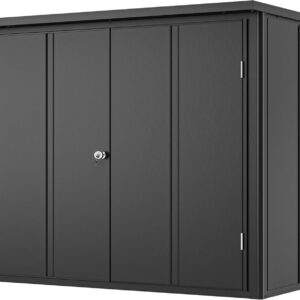 GFP Primeyard Armoire de jardin métal 156x84x131 cm - Abri extérieur anthracite avec plancher inclus - Rangement outils jardin