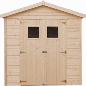 Abri de jardin TIMBELA M351 en bois naturel - Surface 4,2 mètres carrés dimensions 228 x 222 x 233 cm - Fenêtres intégrées - Atelier pour outils et vélos