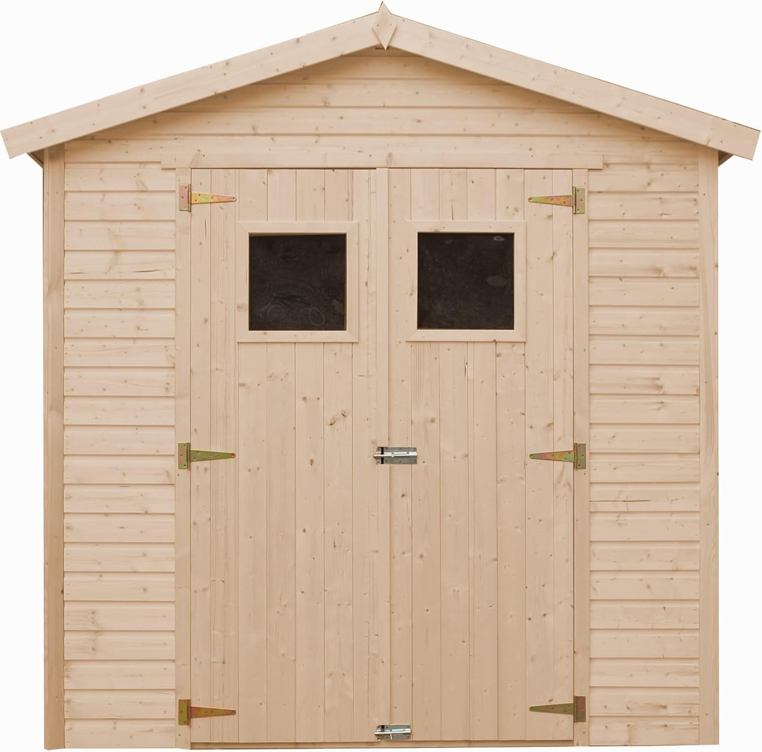 Abri de jardin TIMBELA M351 en bois naturel - Surface 4,2 mètres carrés dimensions 228 x 222 x 233 cm - Fenêtres intégrées - Atelier pour outils et vélos