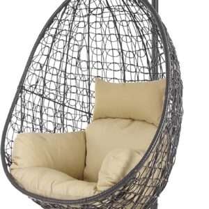 Fauteuil suspendu Kideo 7007 Capucchino - Polyrotin gris foncé avec armature - Coussins nid marron clair - Modèle intérieur et extérieur