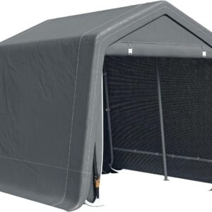 Tente de stockage Outsunny gris foncé - Dimensions 280 x 240 x 240 cm - Cadre métallique avec deux portes zippées - Abri vélo contre pluie légère et vent