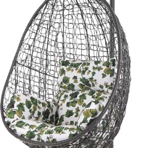 Fauteuil suspendu Kideo 1068 Summer Vine - Polyrotin gris foncé avec armature - Coussin nid blanc et vert - Chaise intérieur et extérieur