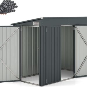 Abri de jardin COSTWAY gris foncé - Surface 2,6 mètres carrés volume 5,7 mètres cubes - Acier galvanisé - Porte verrouillable toit en pente et aérations