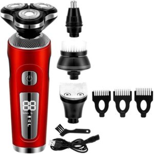 Rasoir électrique homme 4 en 1 3D avec têtes flottantes USB - Appareil rechargeable rapide pour barbe et coupe de précision - Argent avec boîte