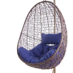 Fauteuil suspendu Kideo 5900 Admiral - Structure et panier marron avec coussin Chesterstepp bleu - Ensemble lounge moderne - Modèle complet avec armature
