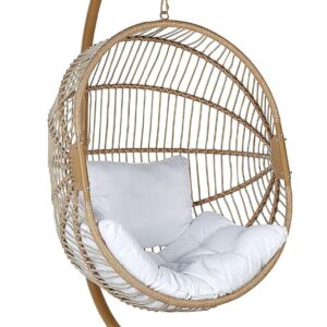 Fauteuil suspendu en polyrotin beige avec support métal Acri - Chaise œuf intérieure extérieure