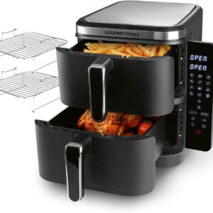 Friteuse à air GOURMETmaxx FryUp Duo Slim - Capacité 10 L avec deux chambres - Quatre aliments sur quatre niveaux - Écran tactile rabattable gain de place