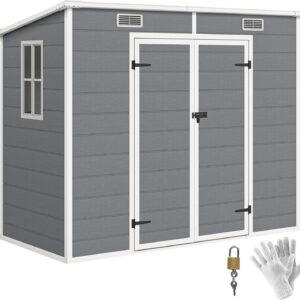 Abri de jardin Outsunny gris - Surface 2,54 mètres carrés format 2,4 x 1,3 m - Aluminium et polypropylène avec fondation - Fenêtre portes et aérations