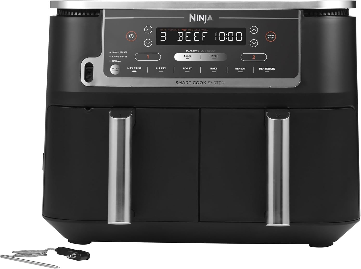 Friteuse sans huile Ninja Foodi MAX Dual Zone AF451EU - Double tiroir grande capacité - Cuisson simultanée - Finition noire