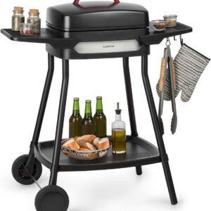 Klarstein Gatsby - Grill électrique sur pied et grill de table 2000 W - Surface de cuisson 40 x 36 cm aluminium moulé antiadhésif avec couvercle noir