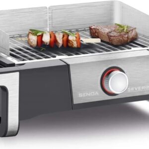 SEVERIN SENOA BOOST PG 8113 - Barbecue électrique 3000 W intérieur extérieur - Gril de table inox noir avec démarrage rapide jusqu'à 500 degrés