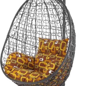 Fauteuil suspendu Kideo 7117 Hello Seventies - Polyrotin gris foncé avec armature - Coussin marron à motif nid - Chaise intérieur et extérieur