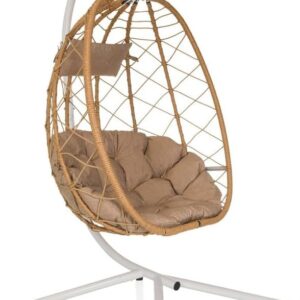COCOVA Fauteuil suspendu extérieur avec support et coussin - Chaise suspendue de jardin balcon terrasse salon - Blanc beige