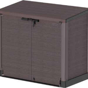 Abri de jardin Duramax StoreAway marron - Capacité 1200 litres dimensions 145 x 85 x 125 cm - Construction plastique durable - Pour vélos barbecue et deux poubelles 240 litres