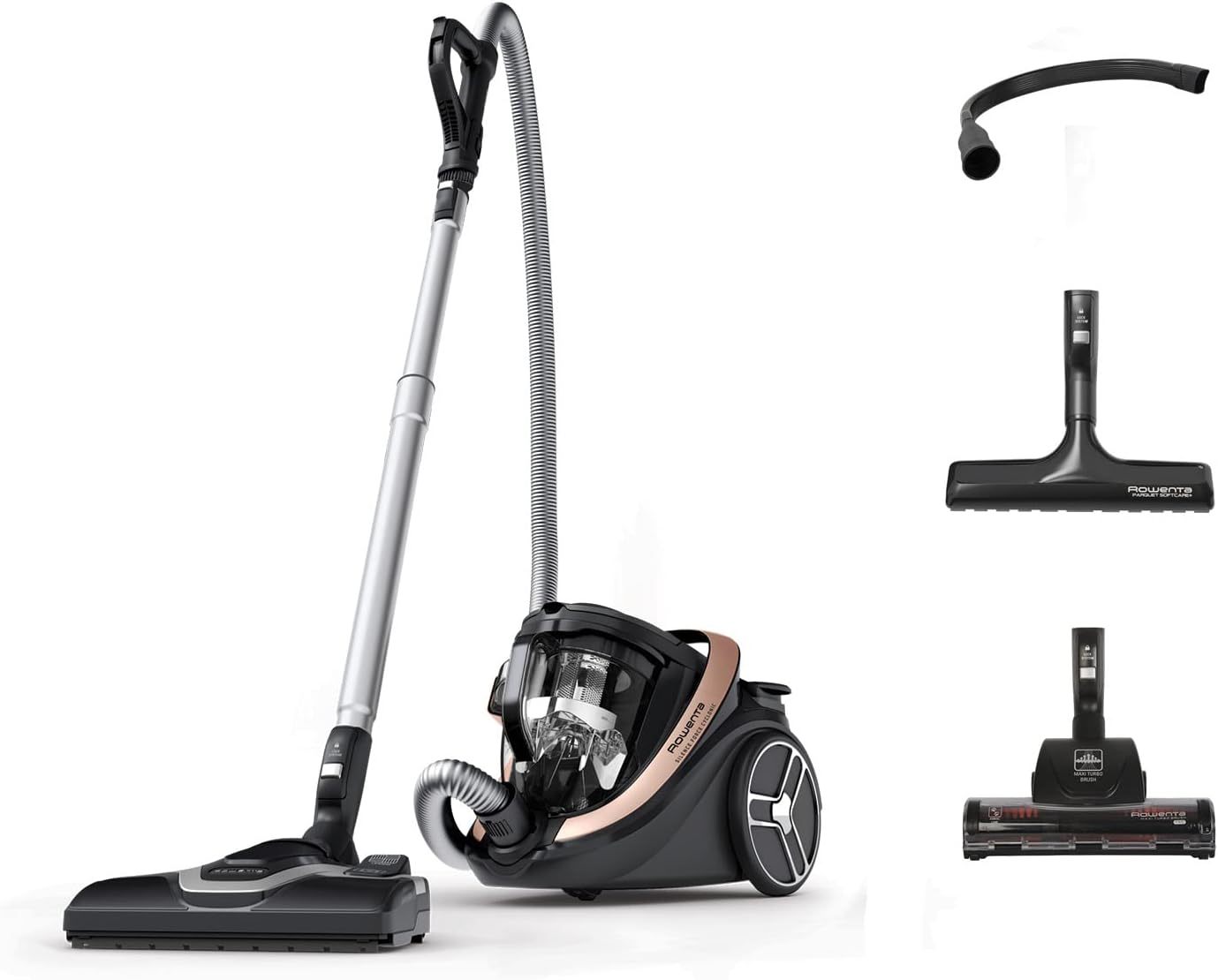 Aspirateur sans sac Rowenta Silence Force Cyclonic Effitech RO7954EA - Puissance 500 W - Bac 2,5 L - Niveau sonore 59 dB noir et or rose