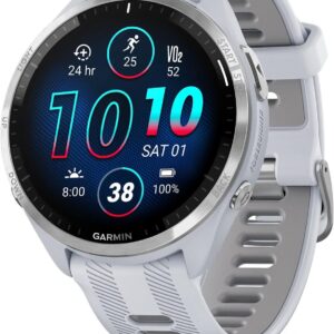 Montre GPS de course Garmin Forerunner 965 - Écran AMOLED coloré - Mesures d'entraînement et récupération - Whitestone avec bracelet Powder Gray