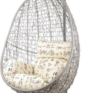 Kideo Fauteuil suspendu complet en polyrotin gris avec armature et coussins Travel - Fauteuil lounge intérieur extérieur avec coussin beige à motifs nid