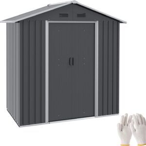 Outsunny Abri de jardin métal 1,8 m² - Cabane rangement outils avec portes coulissantes et 4 aérations 194x110x184 cm gris foncé