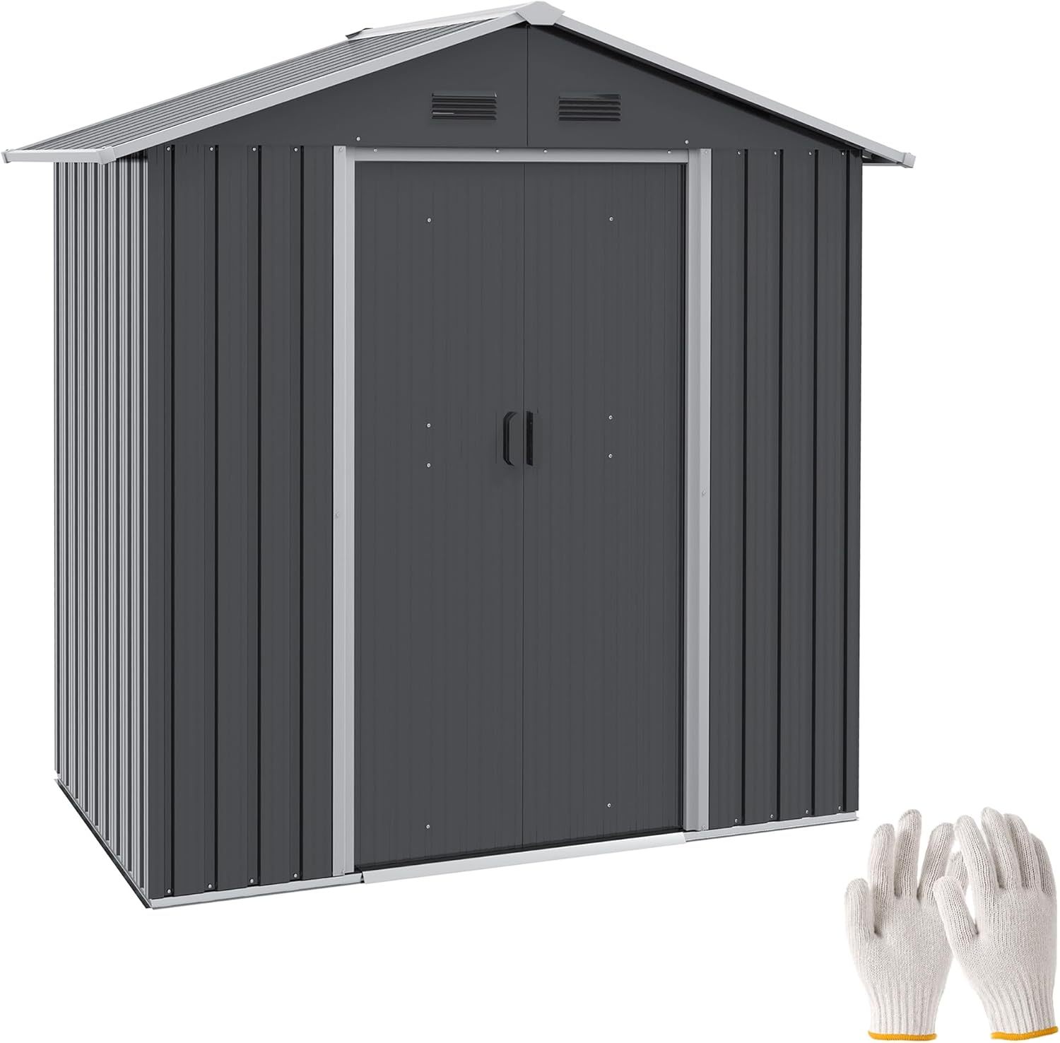 Outsunny Abri de jardin métal 1,8 m² - Cabane rangement outils avec portes coulissantes et 4 aérations 194x110x184 cm gris foncé