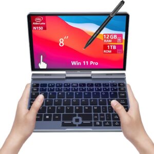 Mini ordinateur portable convertible 2 en 1 écran tactile rotatif HD 20,3 cm - Windows 11 Pro N150 12 Go RAM 1 To SSD WiFi 6