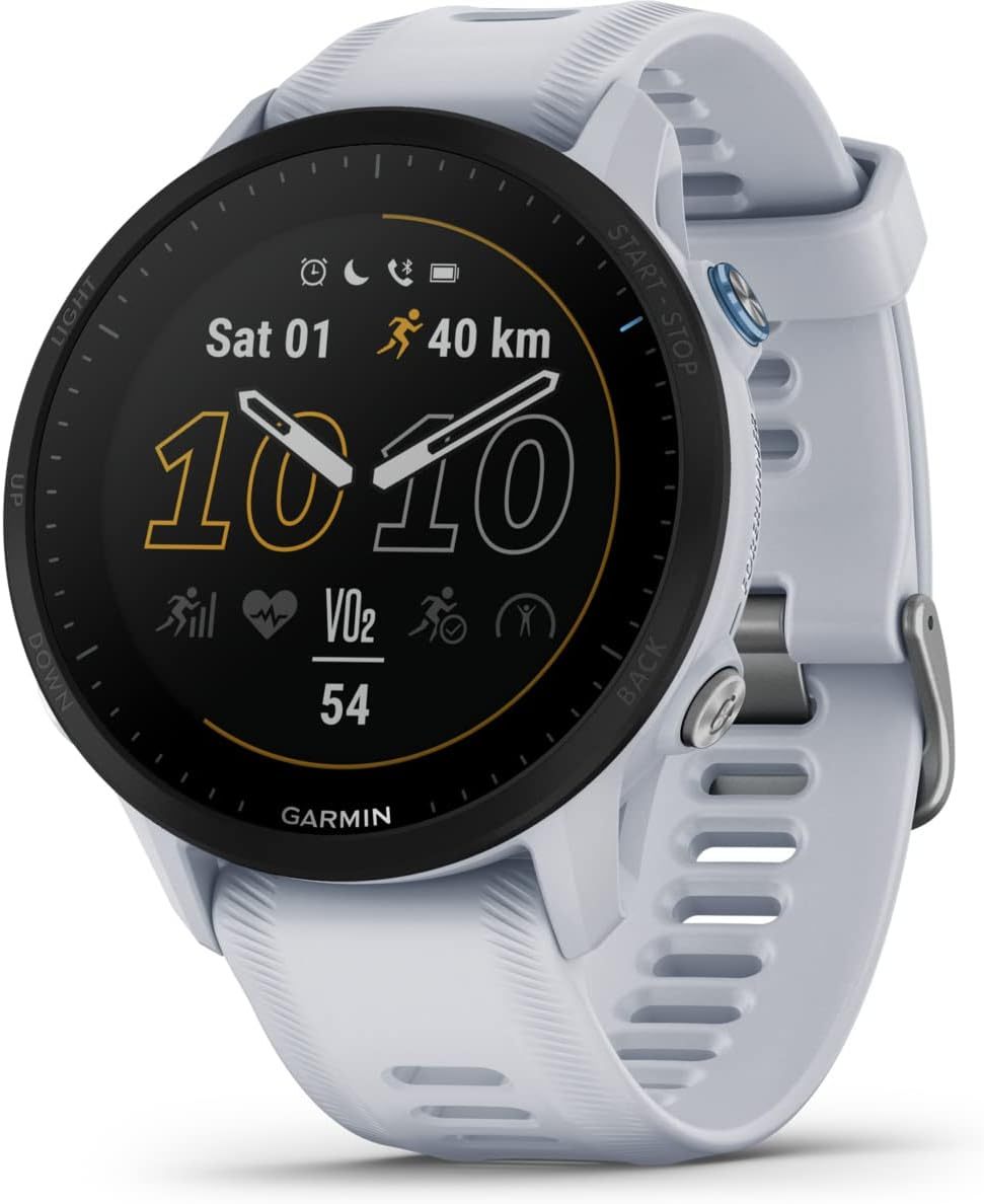 Montre de sport Garmin Forerunner 955 - Modèle blanc - Conception adaptée aux entraînements - Montre connectée pour utilisation quotidienne