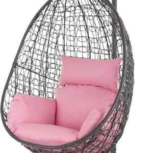 Fauteuil suspendu Kideo Lemonade - Polyrotin gris foncé avec armature - Coussin nid rose 3002 Lemonade - Chaise lounge intérieur et extérieur
