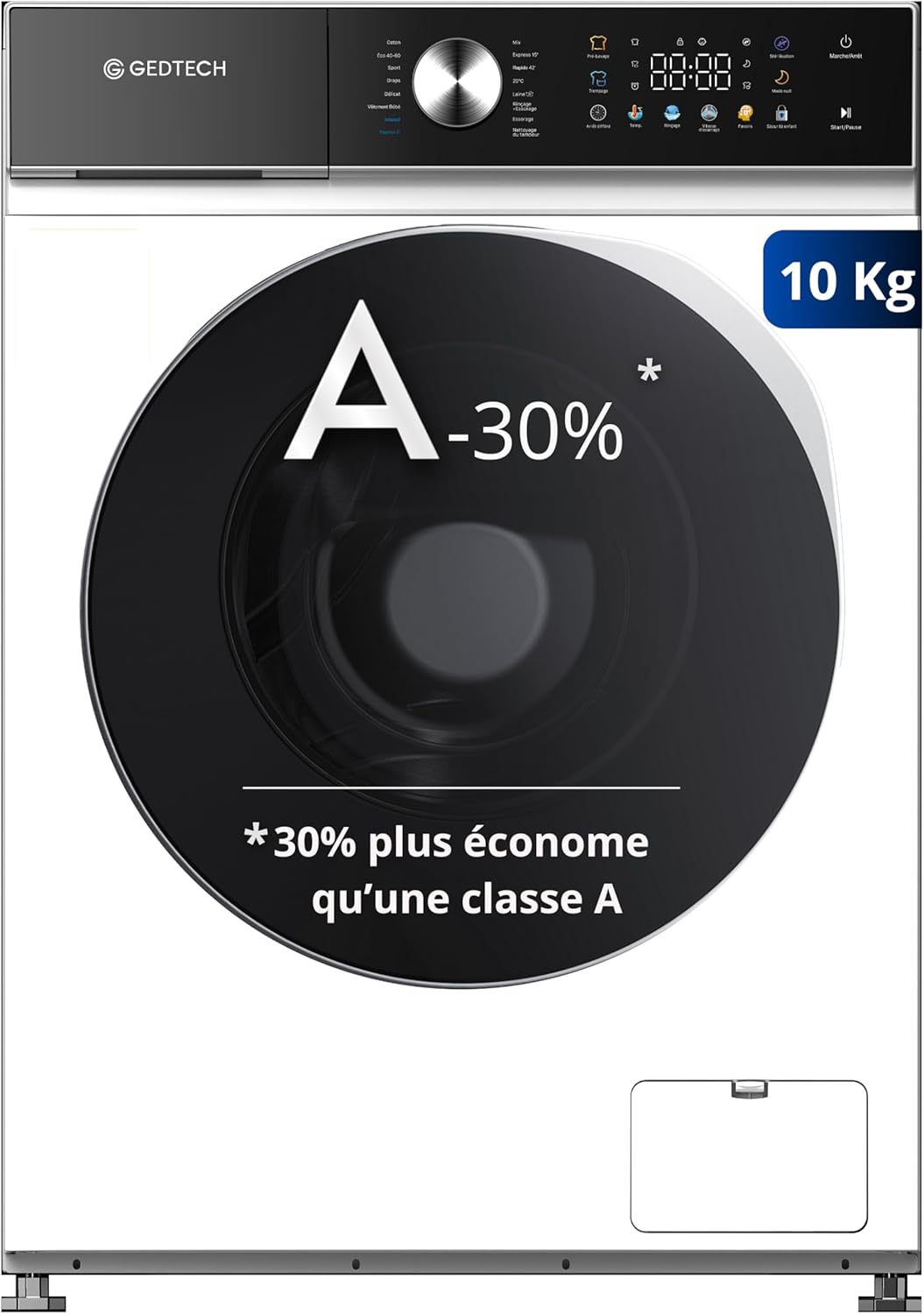 GEDTECH GLLPS101400WH Lave linge frontal 10 kg 1400 tr/min blanc - 16 programmes Eco Intensif Rapide panneau LED couleur