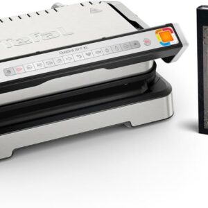 Grill électrique Tefal OptiGrill GC782D10 - Barbecue de contact 2 en 1 XL pliable - Douze programmes et niveau de cuisson - Plaques amovibles argentées