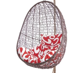 Kideo Fauteuil suspendu complet avec armature et coussin marron - Mobilier lounge moderne avec coussin Chesterstepp rouge blanc Curly - Fauteuil détente intérieur extérieur