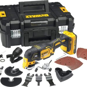 Découpeur multifonction DeWalt DCS355D2-QW XR 18 V - Moteur brushless 20000 oscillations par minute - Deux batteries chargeur et 32 accessoires - Découpe ponçage coffret