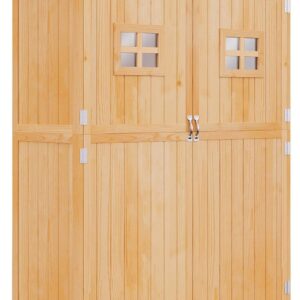 Outsunny Armoire de jardin en bois 127,5x50x164 cm - Abri extérieur avec 2 portes 2 étagères fenêtres et toit bitumé