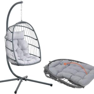 Fauteuil suspendu Gaia Grey - Rotin artificiel avec structure en acier - Coussins pour confort extérieur - Mobilier élégant pour jardin