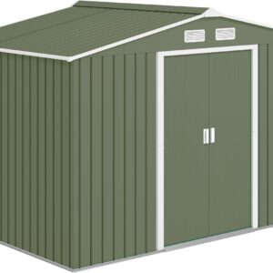 Abri de jardin Outsunny vert clair - Surface 5,4 mètres carrés dimensions 277 x 195 x 192 cm - Métal avec kit de fondation - Porte coulissante et quatre aérations