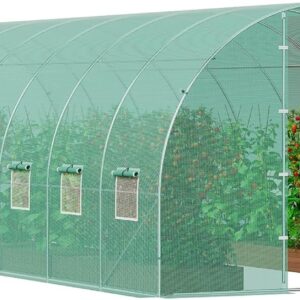 Serre tunnel de jardin VEVOR 835x290x225 cm - Abri plantes extérieur avec cadre acier galvanisé couverture PE verte et 16 fenêtres