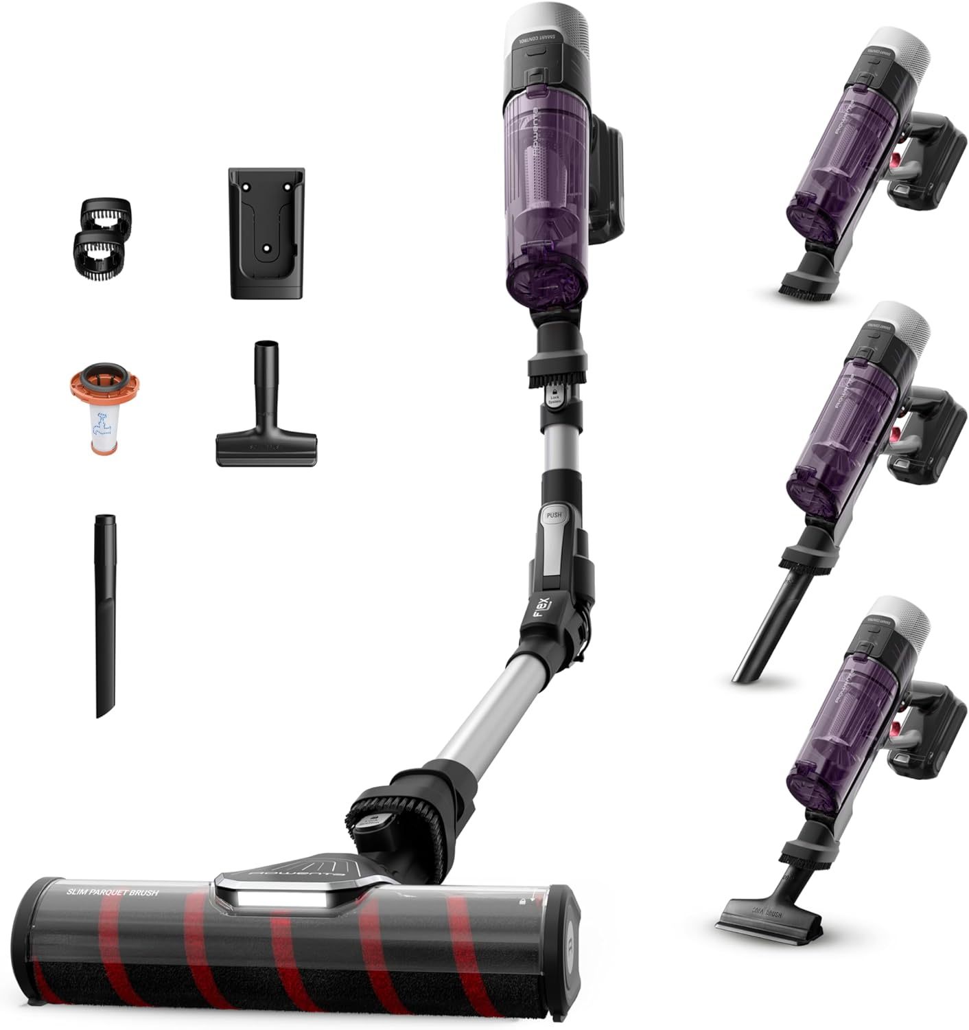 Rowenta X Force Flex 9.60 Aspirateur balai sans fil multifonction - Aspiration 100 AW autonomie 45 minutes tube Flex violet RH2047WO
