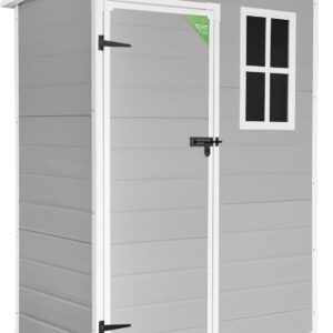 Abri de jardin Wasabi Unit 1.4 - PVC blanc gris surface 1,37 mètre carré - Panneaux 12 mm et plancher inclus - Fenêtre et assemblage simple