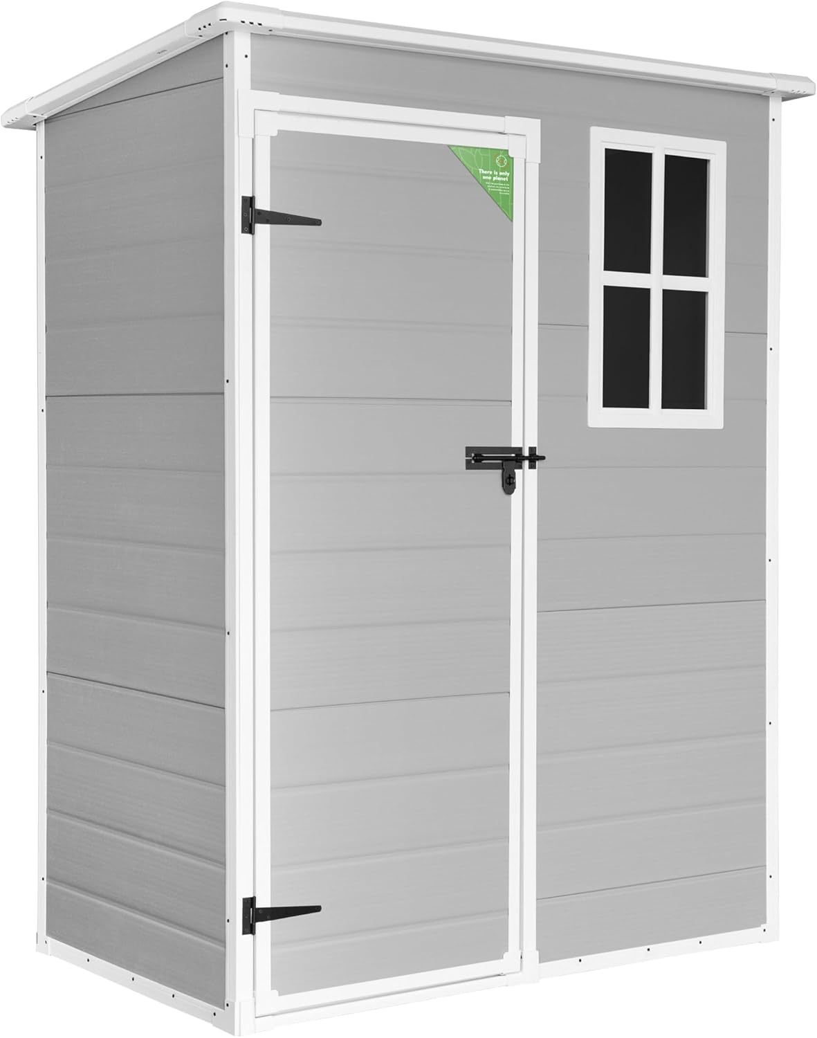 Abri de jardin Wasabi Unit 1.4 - PVC blanc gris surface 1,37 mètre carré - Panneaux 12 mm et plancher inclus - Fenêtre et assemblage simple