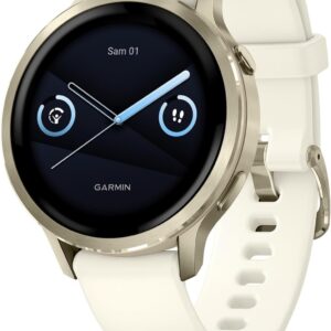 Montre connectée GPS Garmin Venu 4 - Boîtier 41 mm et écran ultra lumineux - Lampe LED intégrée - Beige Lunar Gold avec bracelet ivoire