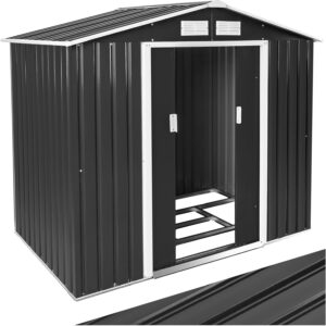 Abri de jardin métal tectake avec toiture double pente et fondation - Cabane à outils extérieure 214x130x185 cm pour vélo moto tondeuse et rangement jardin