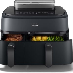 Philips Airfryer Série 5000 Dual Basket 9 L - Friteuse sans huile double panier avec cuisson vapeur RapidAir AirSteam HomeID NA550/00