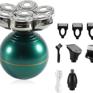Rasoir électrique crâne homme quatre en un - Sept lames flottantes 7D - Tondeuse multifonction - Kit rechargeable par USB pour barbe et tête