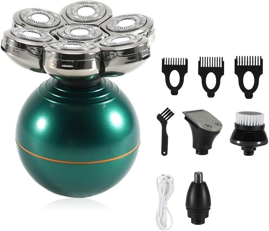Rasoir électrique crâne homme quatre en un - Sept lames flottantes 7D - Tondeuse multifonction - Kit rechargeable par USB pour barbe et tête