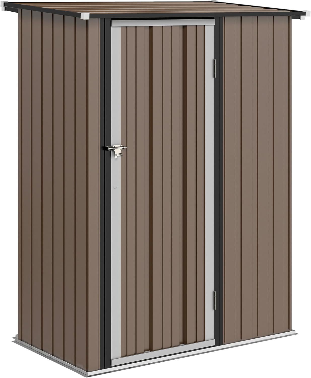 Outsunny Abri de jardin acier galvanisé 1 m² - Cabane rangement outils avec porte verrouillable 142x84x189 cm marron