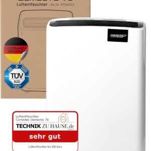 Comedes Demecto 70 - Déshumidificateur puissant jusqu'à 75 L par jour - Pour pièces caves et grands espaces humides - Surface jusqu'à 240 m2 et 550 m3