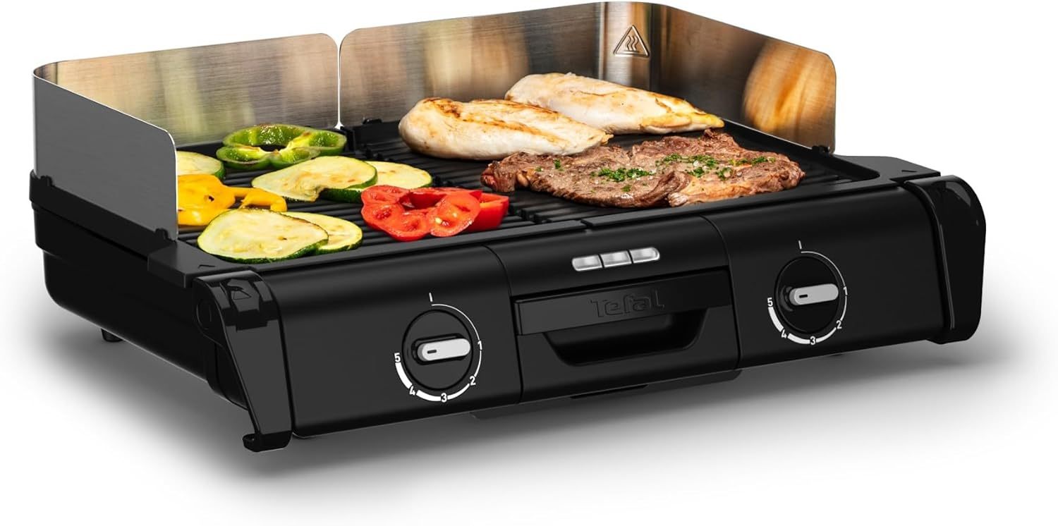 Family Grill - Barbecue électrique intérieur et extérieur - Double surface de cuisson avec deux thermostats indépendants