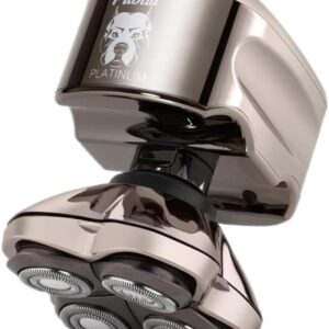 Rasoir électrique crâne Skull Shaver Pitbull Platinum Pro - Sans fil rechargeable Wet and Dry - Forme ergonomique - Socle de rinçage et étui de voyage