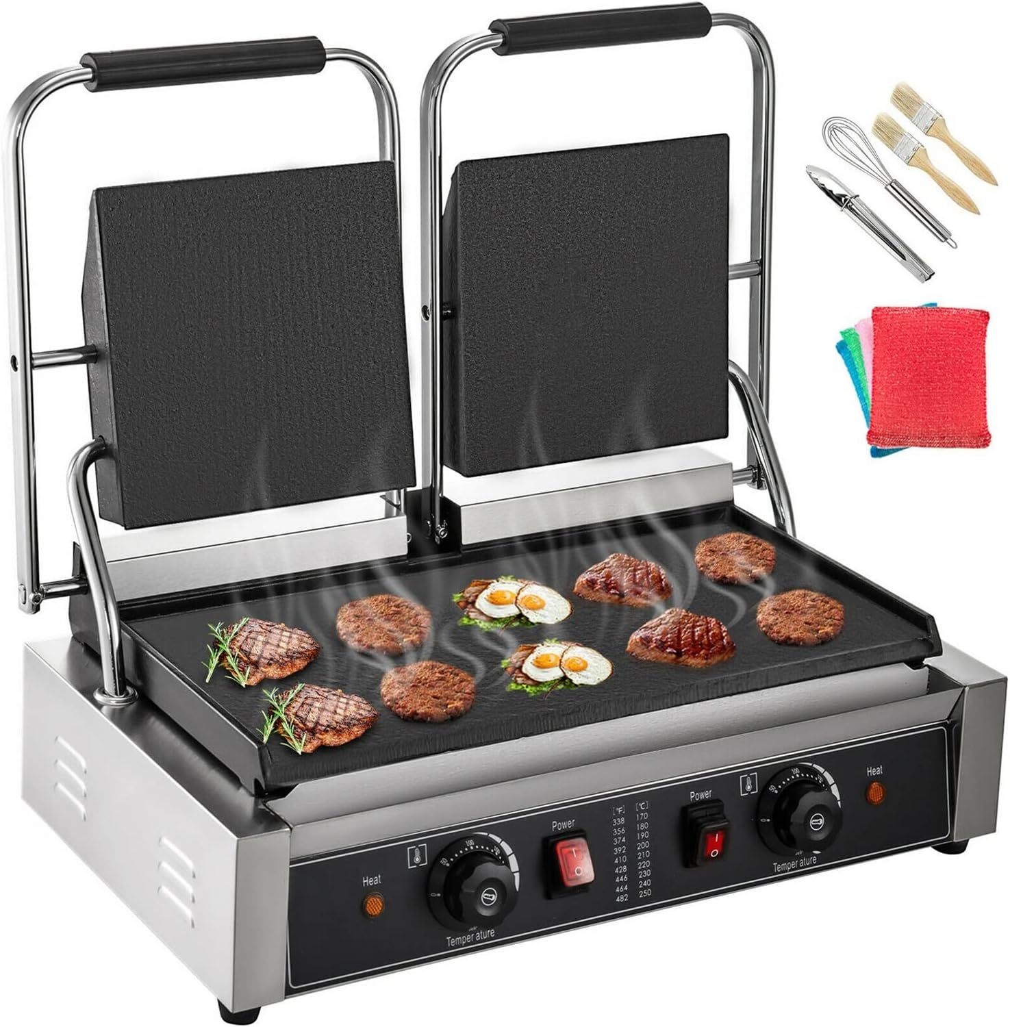 Grill de contact électrique professionnel - Presse à panini avec plaque chauffante antiadhésive double plaque - Grill pour sandwichs steaks et viandes