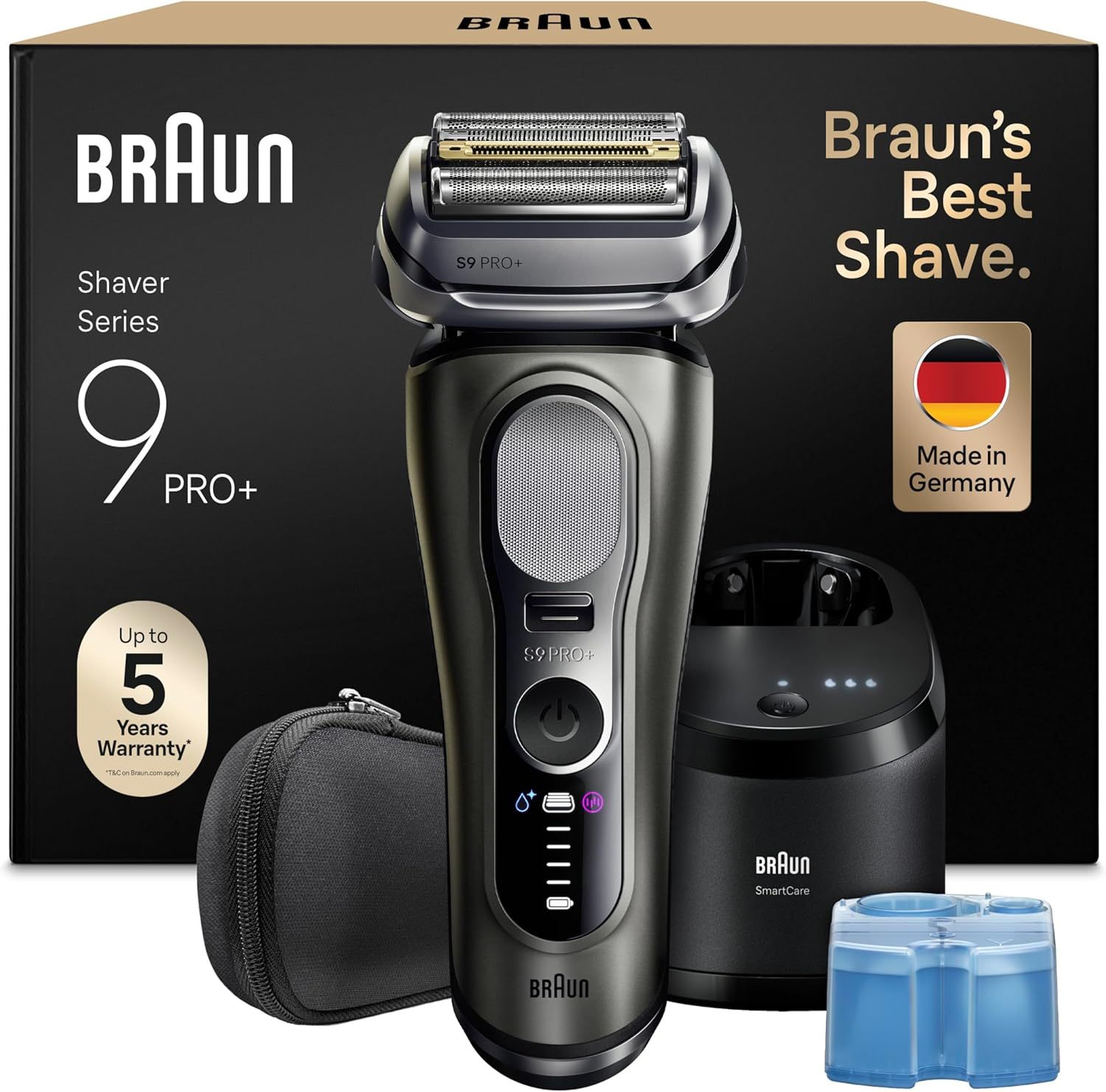 Braun Series 9+ PRO 9665CCE Rasoir électrique homme graphite - Lames ultra fines et tondeuse Pro Trimmer - Étanche avec station de nettoyage